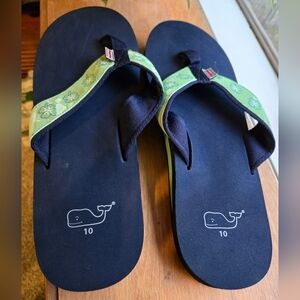 Vineyard Vines Navy and Lime Green Floral Strap Flip Flops - Size 10